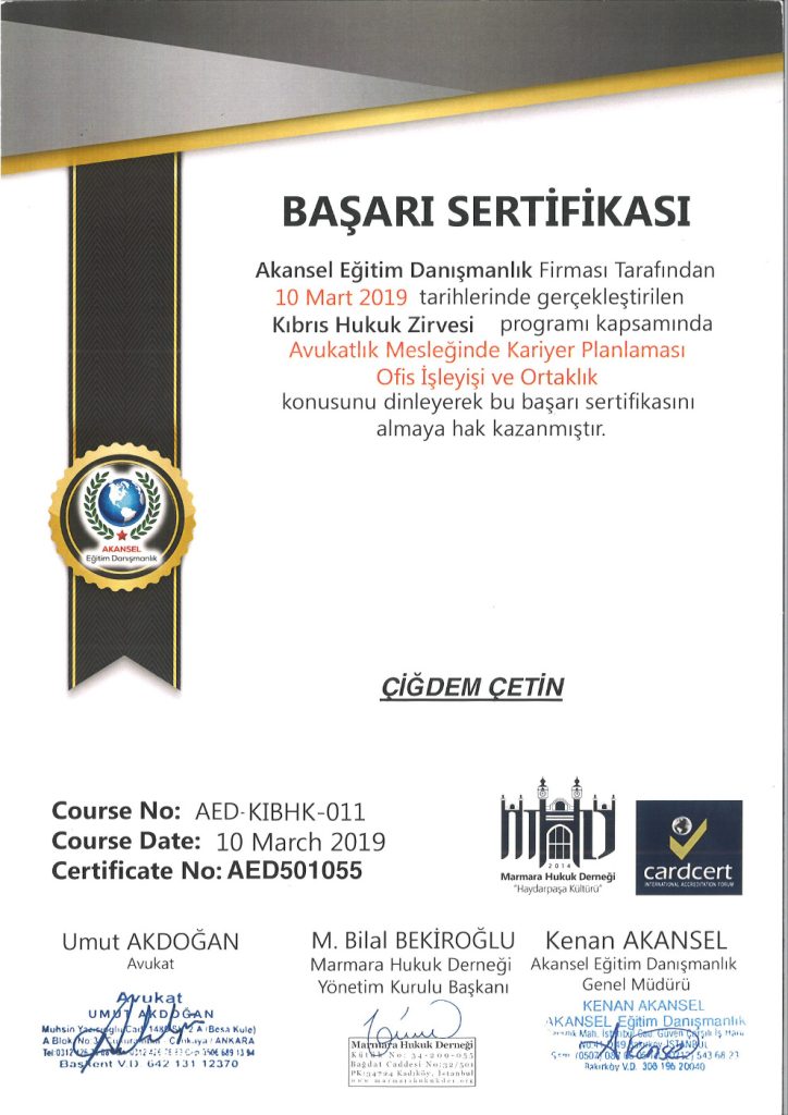 Av. Çiğdem Çetin Sertifika 12