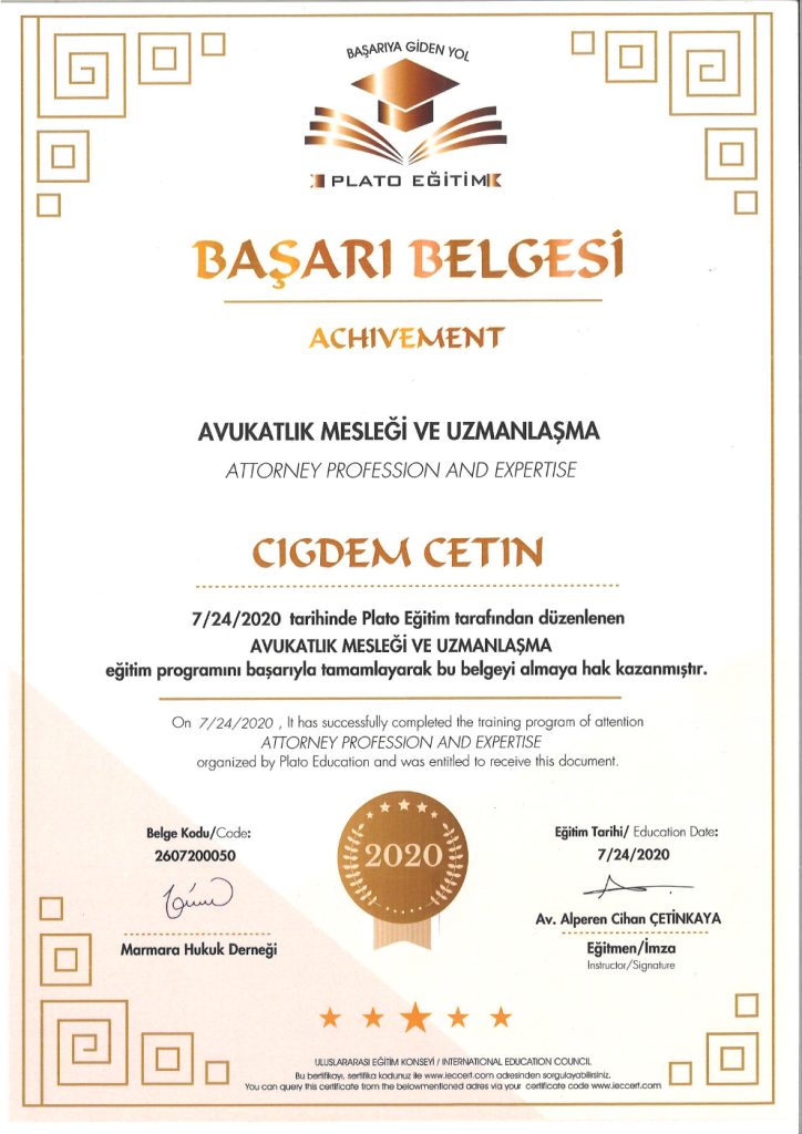 Av. Çiğdem Çetin Sertifika 2