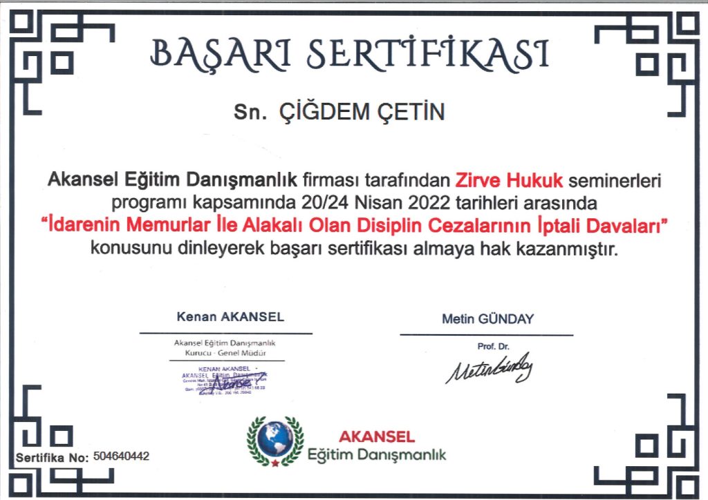Av. Çiğdem Çetin Sertifika 22