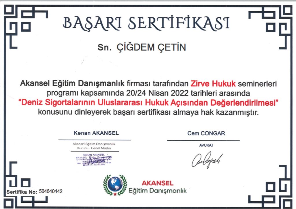 Av. Çiğdem Çetin Sertifika 23