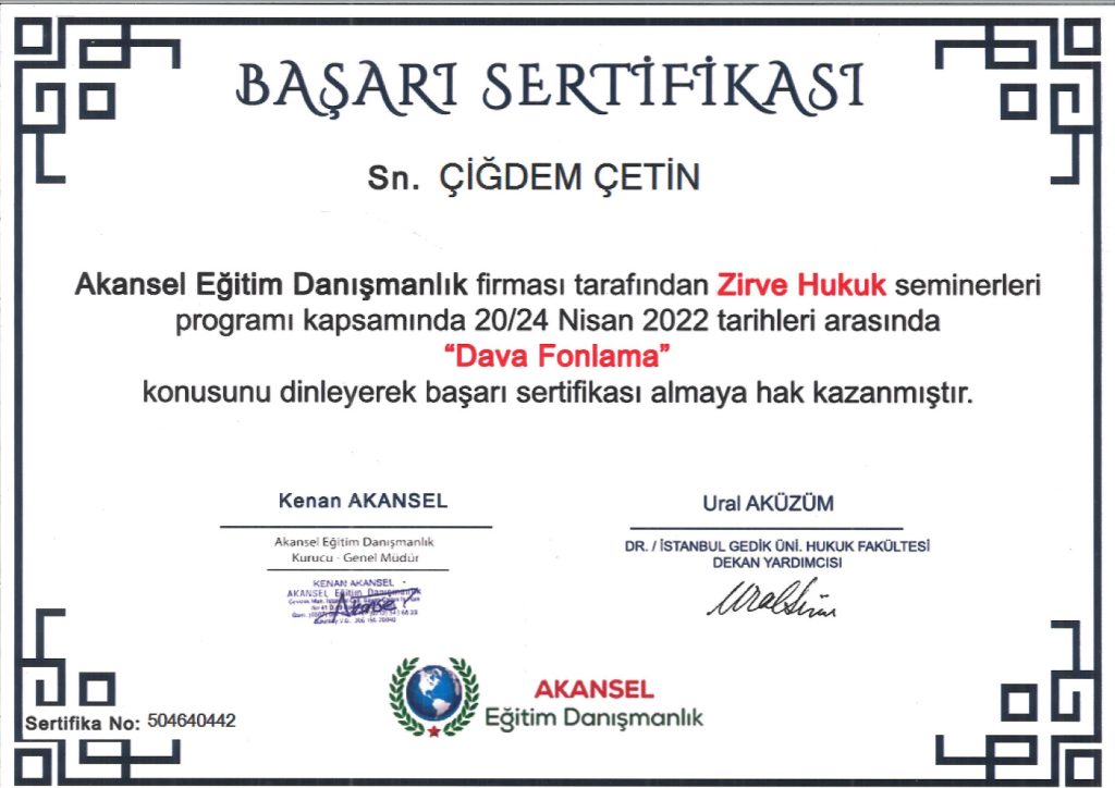 Av. Çiğdem Çetin Sertifika 24