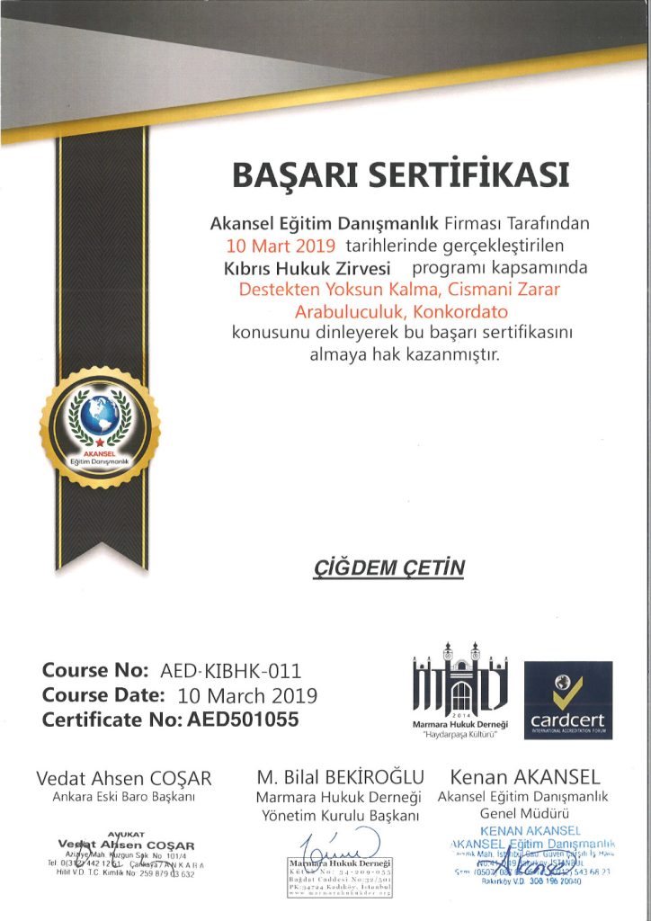 Av. Çiğdem Çetin Sertifika 27