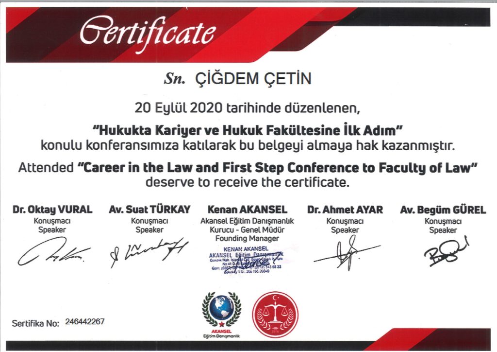 Av. Çiğdem Çetin Sertifika 3