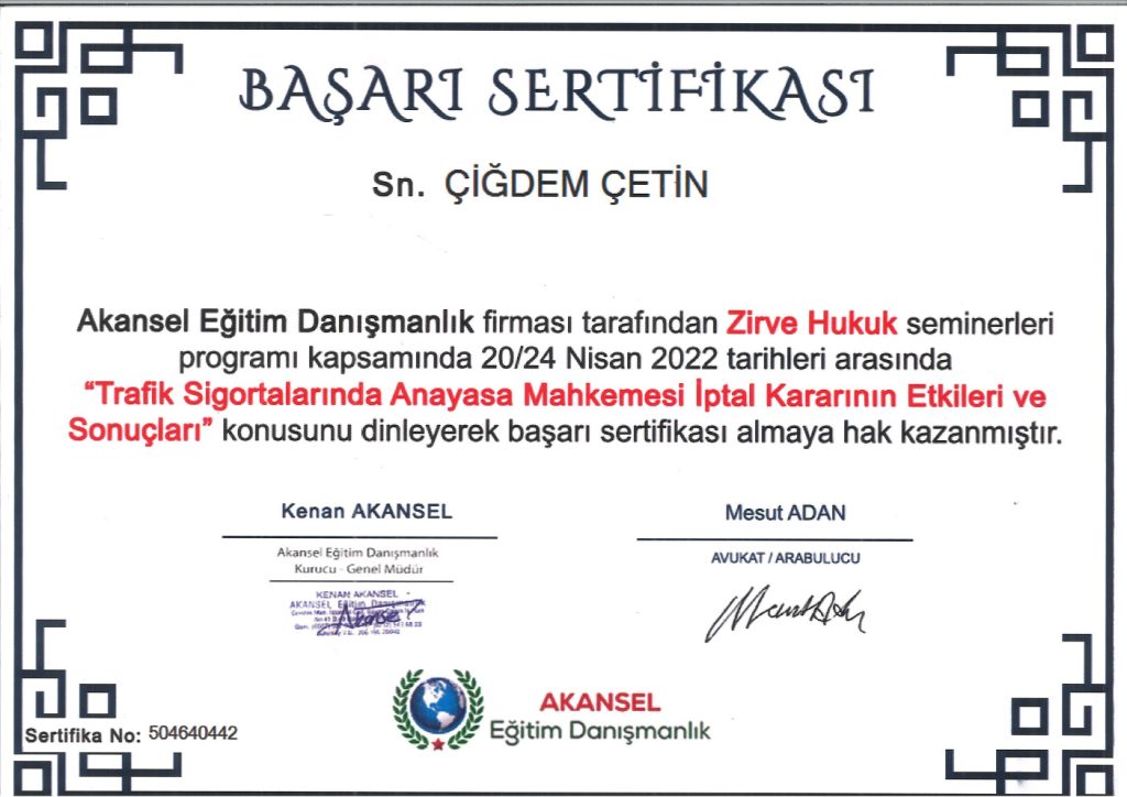 Av. Çiğdem Çetin Sertifika 31