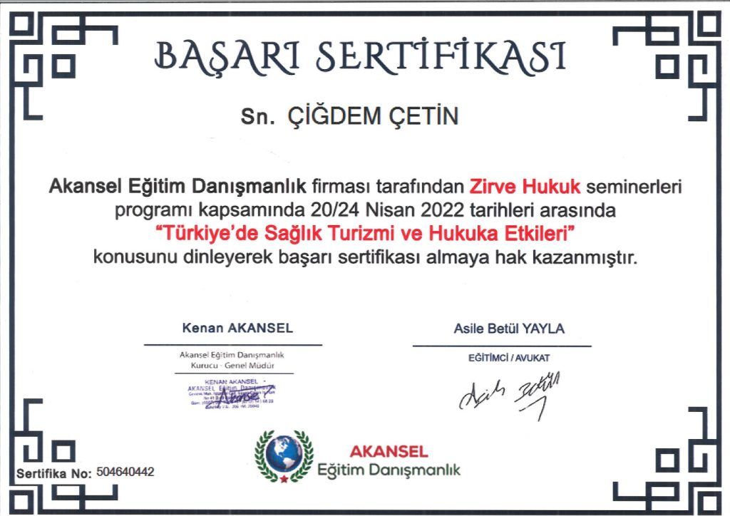 Av. Çiğdem Çetin Sertifika 35