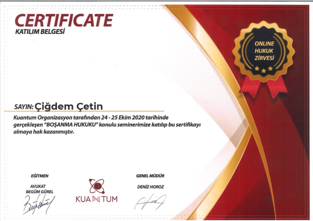 Av. Çiğdem Çetin Sertifika 39