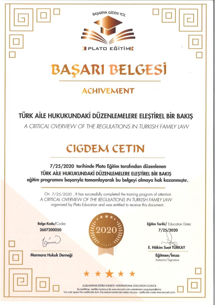 Av. Çiğdem Çetin Sertifika 45