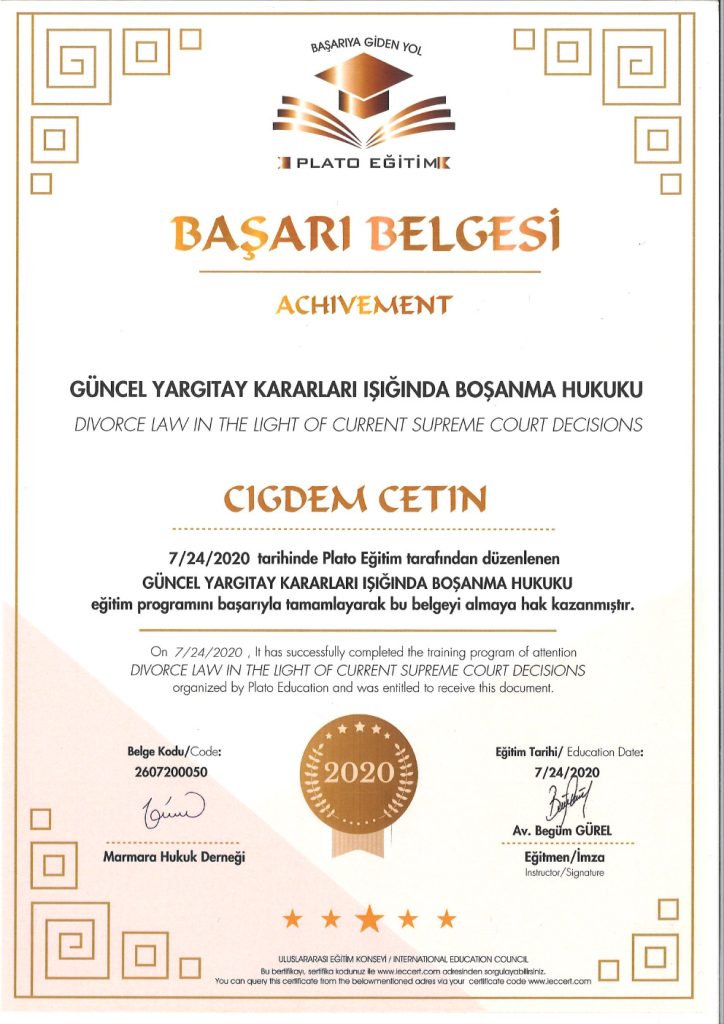 Av. Çiğdem Çetin Sertifika 46