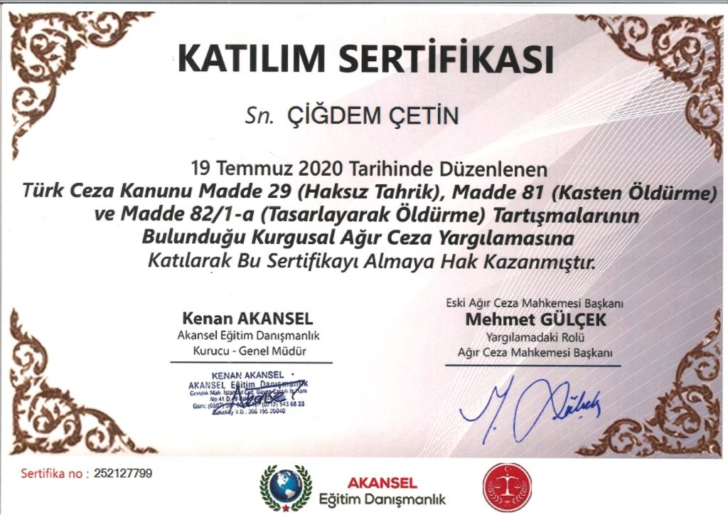 Av. Çiğdem Çetin Sertifika 48