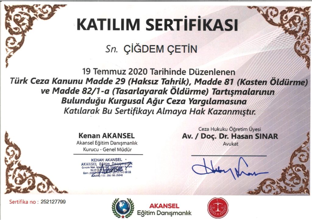 Av. Çiğdem Çetin Sertifika 50
