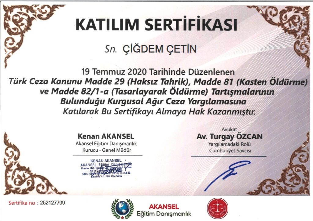 Av. Çiğdem Çetin Sertifika 54