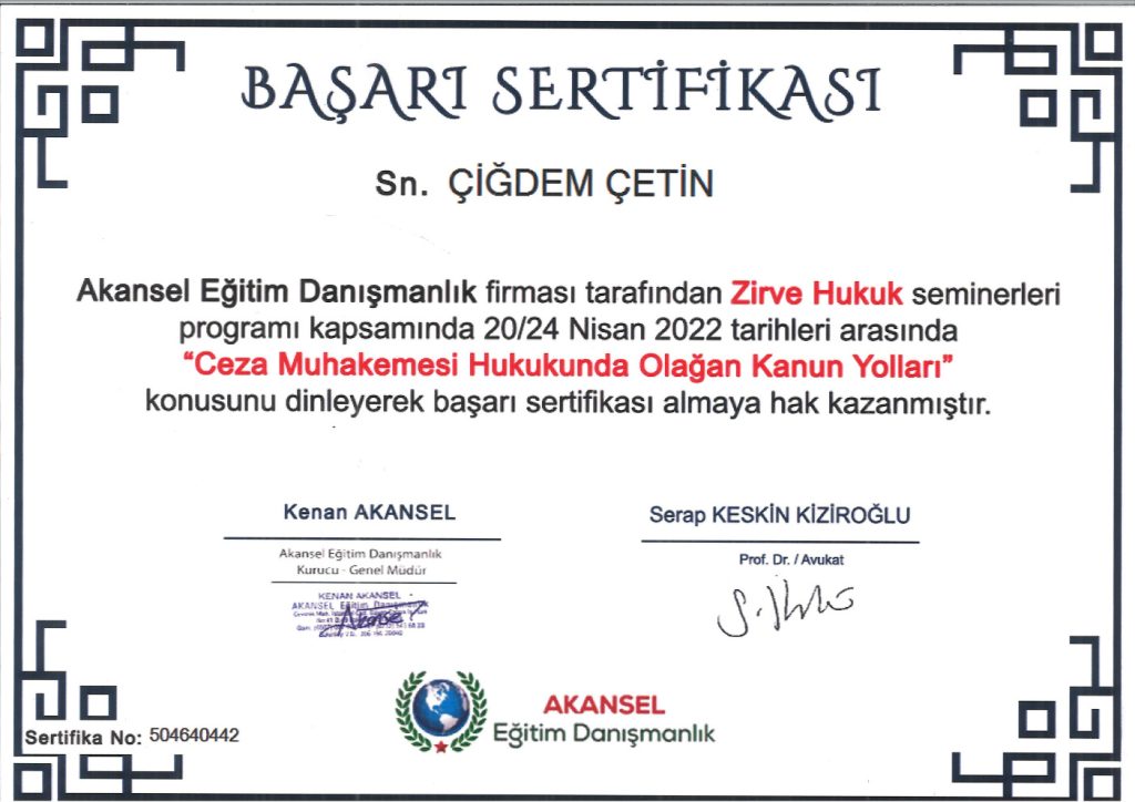 Av. Çiğdem Çetin Sertifika 55