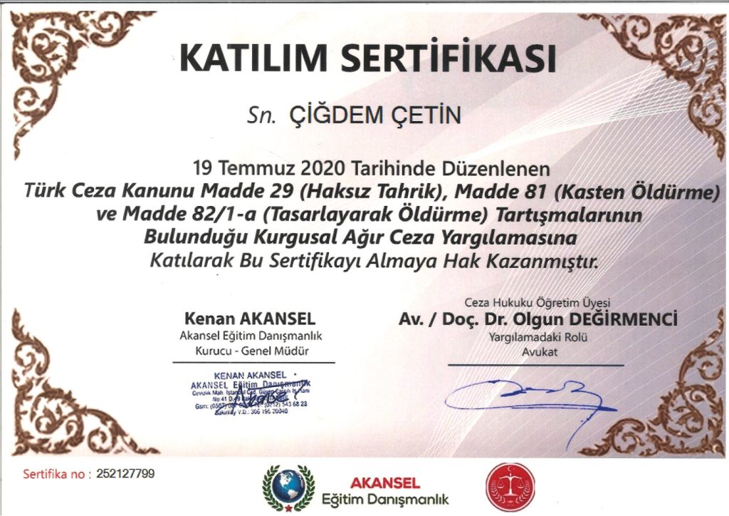 Av. Çiğdem Çetin Sertifika 56