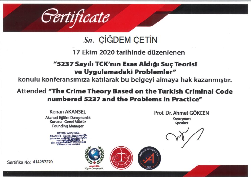 Av. Çiğdem Çetin Sertifika 59