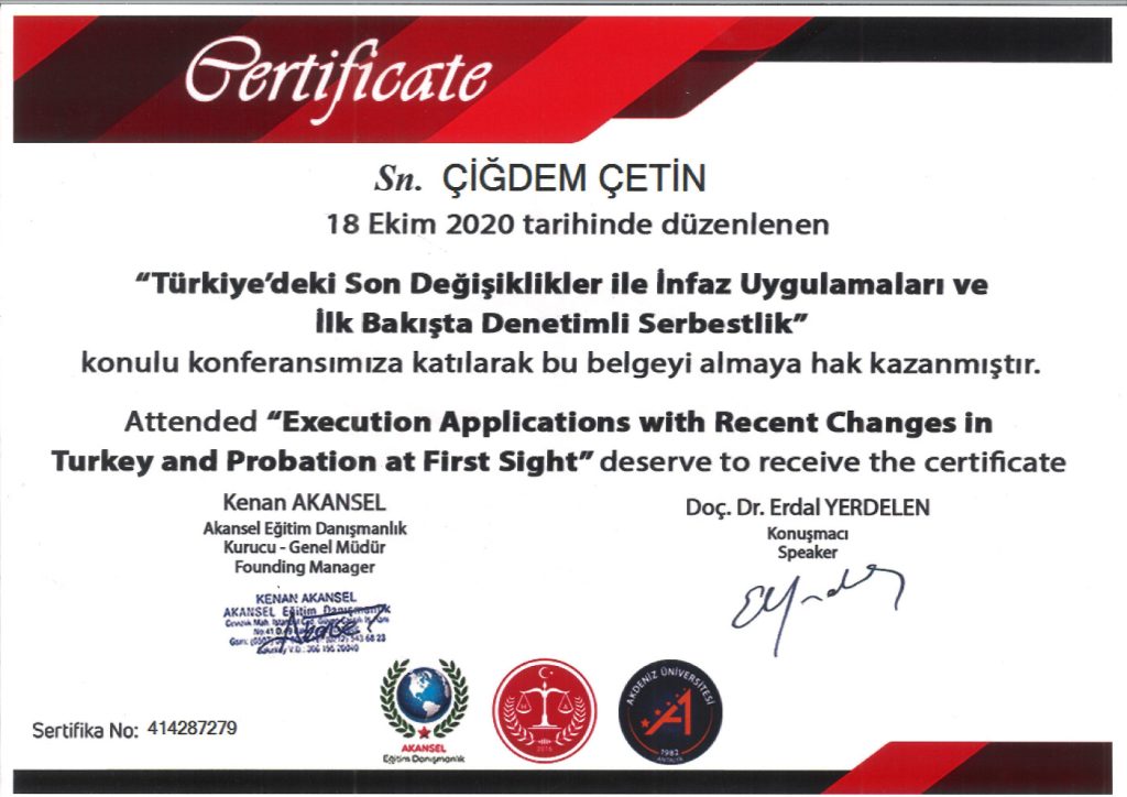 Av. Çiğdem Çetin Sertifika 63
