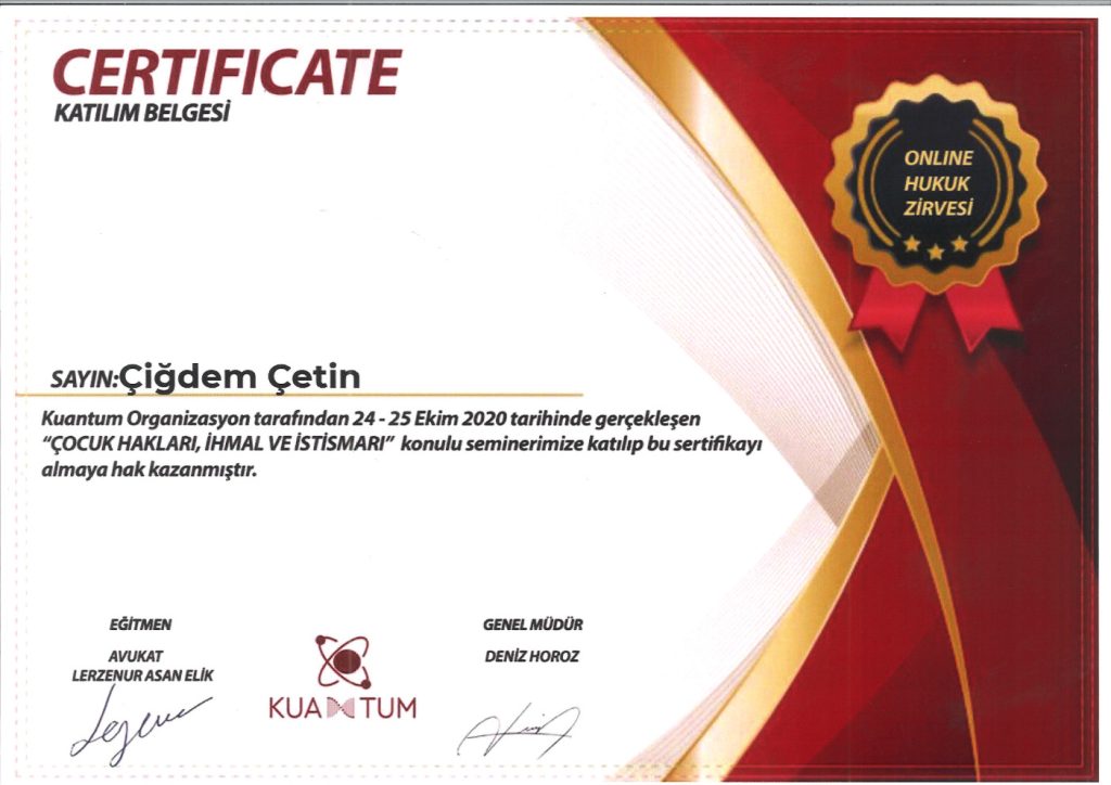 Av. Çiğdem Çetin Sertifika 69