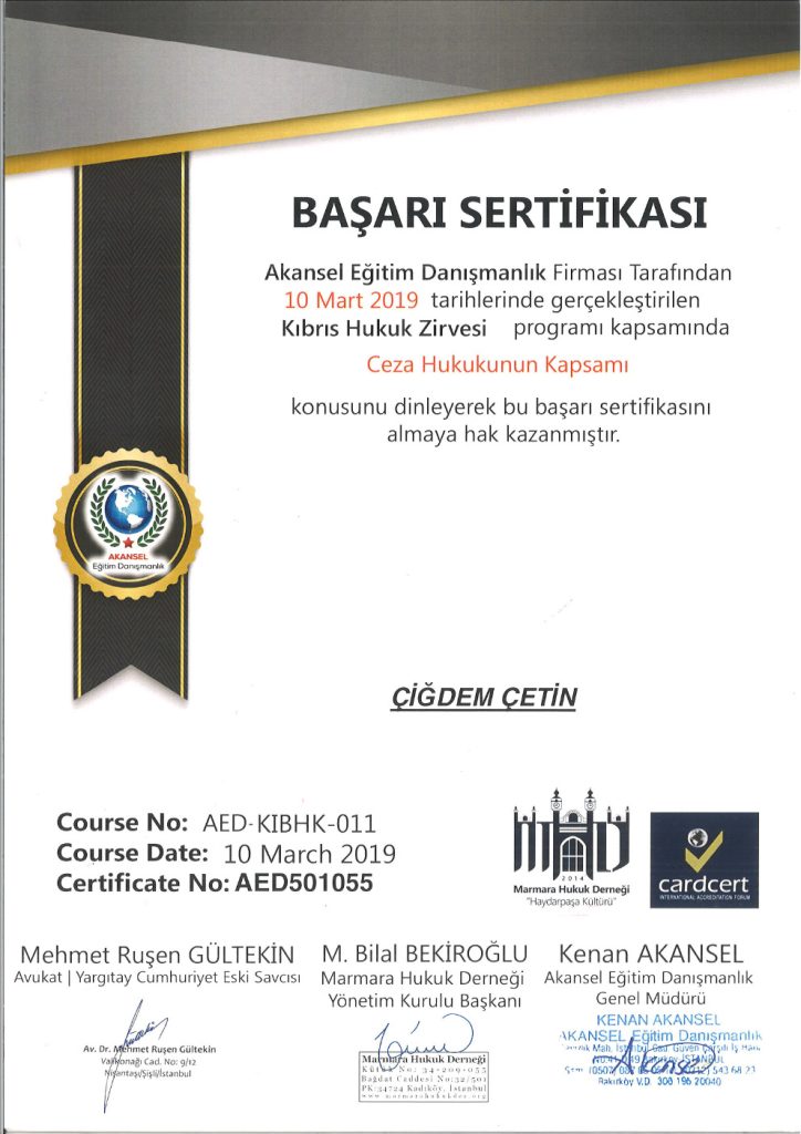 Av. Çiğdem Çetin Sertifika 79