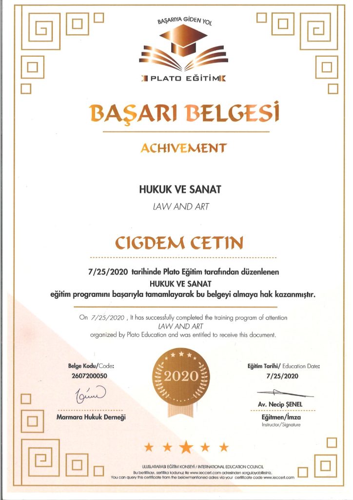 Av. Çiğdem Çetin Sertifika 86