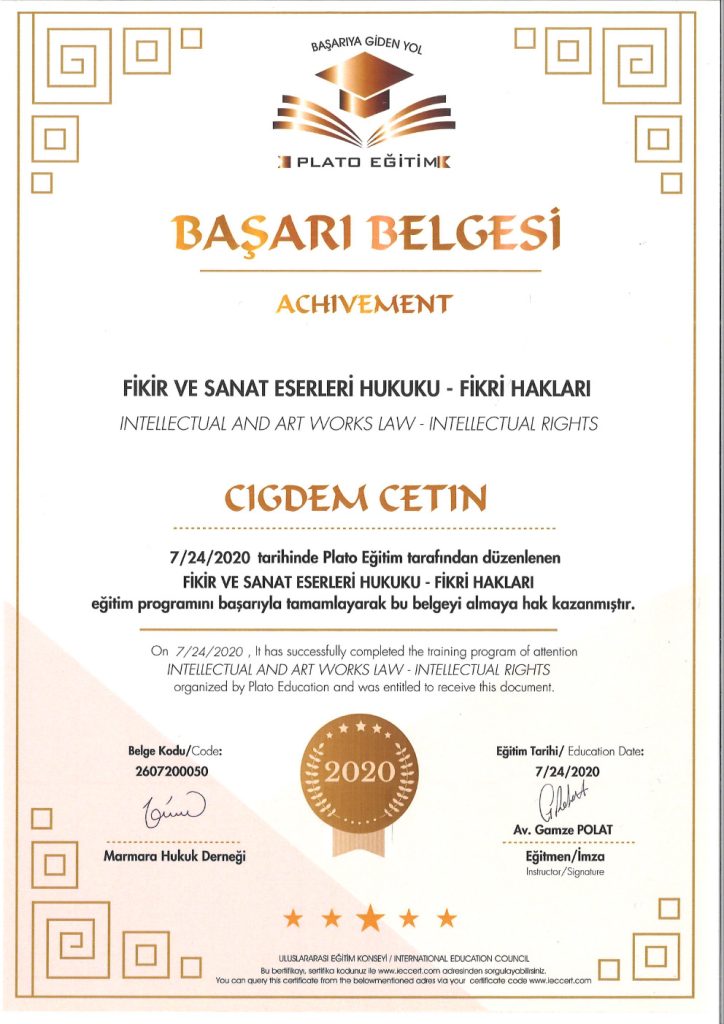 Av. Çiğdem Çetin Sertifika 87