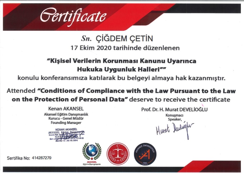 Av. Çiğdem Çetin Sertifika 96